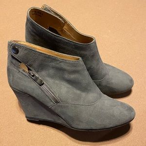 Grey suede wedge booties